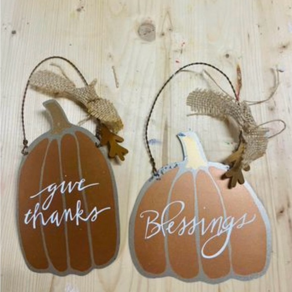 *Blessings Holiday Metal Pumpkin Ornaments Set of 2 - Picture 2 of 10
